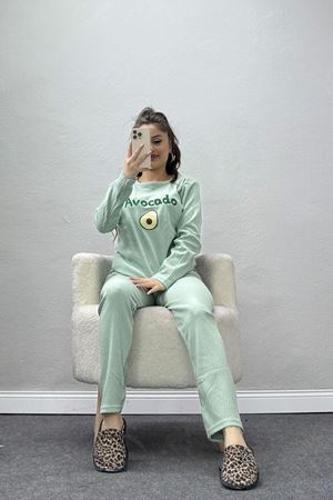Nakışlı İnterlok Pijama Takımı Yeşilavokado - 800.1287.