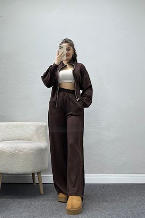 Gizli Şerit Modal Kumaş Takım Kahve - 4134.1247.