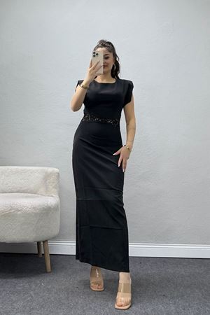 Dantel Detaylı Vatkalı Double Elbise Siyah - 51253.1347.