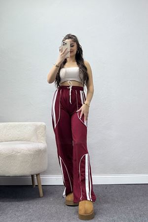 Şeritli 2 İplik Eşofman Altı Bordo - 52172.1005.