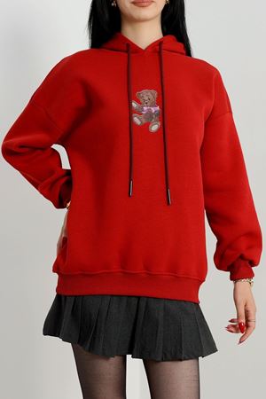 3 İplik Kapşonlu Baskılı Sweat Bordo - 42229.1878.