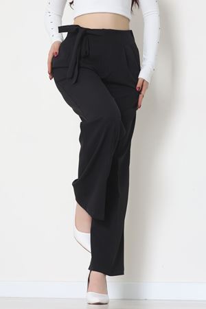 Yan Bağlama Detaylı Dabıl Kumaş Pantolon Siyah - 51611.683.
