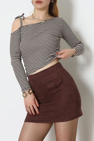 Tek Omuz Detaylı Likralı Kaşkorse Bluz Kahvelatte - 51091.1567.