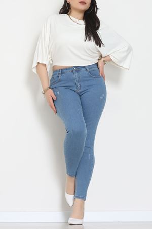 Lazer Kesim Büyük Beden Kot Pantolon Açıkmavi - 31828.2121.