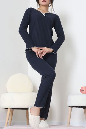Fitilli İnterlok Pijama Takımı Lacivert - 70796.1048.