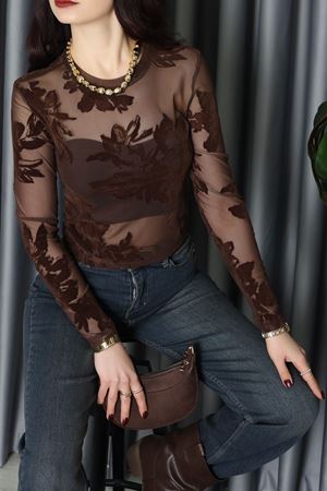 Transparan Şifon Bluz Kahve - 70848.2078.