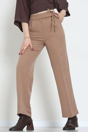 Double Kumaş İp Bağlamalı Palazzo Pantolon Sütlükahve - 51268.683.