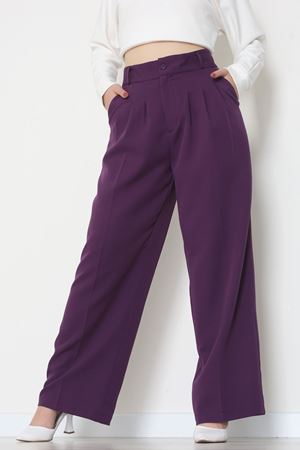 Premium Pileli Palazzo Pantolon Mor - 51609.683.