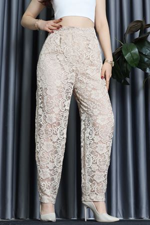 Pileli Dantel Pantolon Bej - 31173.444.