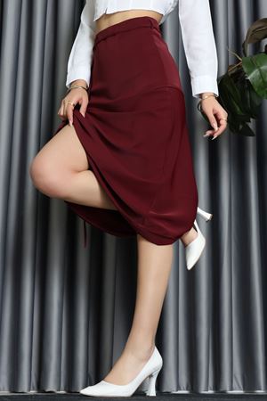 Korsaj Görünümlü Midi Boy Etek Bordo - 41020.444.