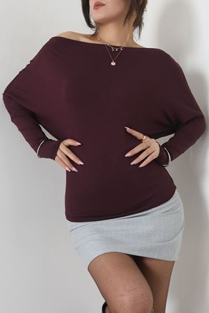 Omuz Düşümlü Asimetrik Bluz Mürdüm - 22153.200.
