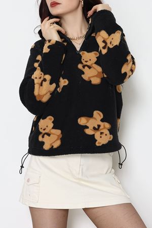 Yarım Fermuarlı Peluş Sweat Siyah - 31713.1247.