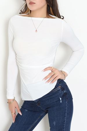 Sandy Yandan Drapeli Asimetrik Bluz Ekru - 42801.1949.