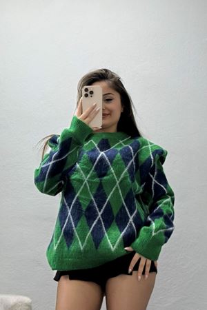 Baklava Dilimli Triko Kazak Yeşillaci - 51261.1918.