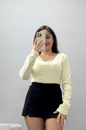 V Yaka Dantelli Kaşkorse Body Krem - 70788.599.