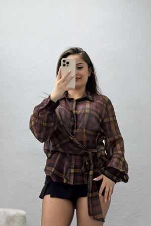 Yan Bağlamalı Desenli Gömlek Bordo - 80742.444.