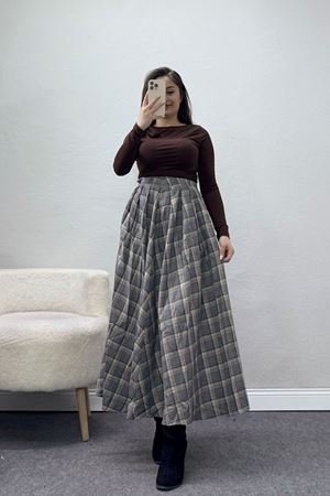 Beli Pileli Ekose Etek Gri - 51257.1909.