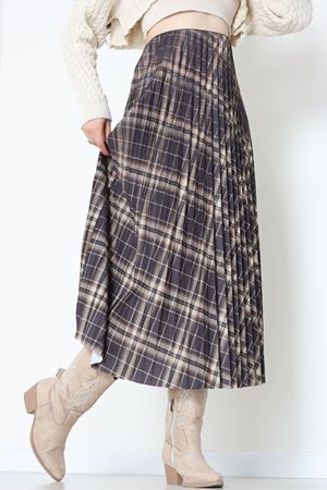 Laklı Denye Piliseli Ekose Etek Haki - 51252.2036.