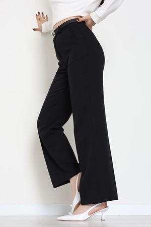 Dabıl Kumaş Kemerli Palazzo Pantolon Siyah - 51113.1920.