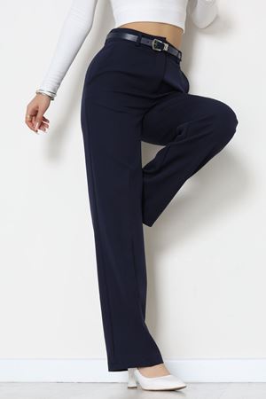 Dabıl Kumaş Kemerli Palazzo Pantolon Lacivert - 51113.1920.