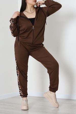 Şeritli 2 İplik Büyük Beden Eşofman Takımı Kahve - 50806.1857.