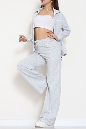 Biyeli Dik Yaka 2 İplik Eşofman Takımı Gri - 40030.1857.