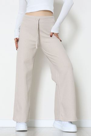 Selanik Kumaş Bel Lastikli Palazzo Pantolon Bej - 51228.1567.