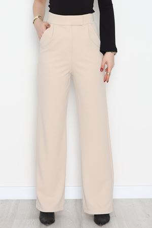 Kemer Cırtlı Krep Pantolon Bej - 20255.1865.