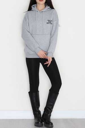 3 İplik Kanguru Cepli Kapşonlu Sweat Gri - 42257.1878.