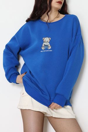 3 İplik Bisiklet Yaka Sweat Saks - 42237.1878.