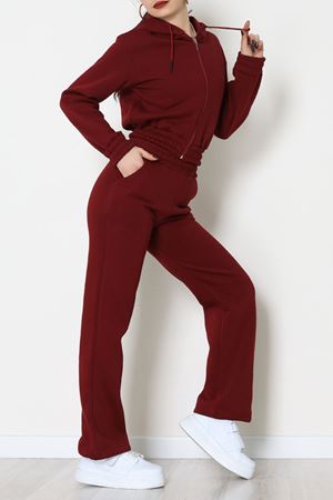 3 İplik Crop Palazzo Eşofman Takımı Bordo - 50914.1878.