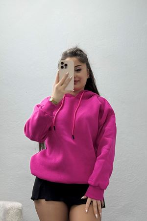 3 İplik Kapşonlu Sweat Fuşya - 20074.1878.