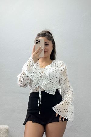 Kolları Volanlı Bluz Beyaz - 71732.444.