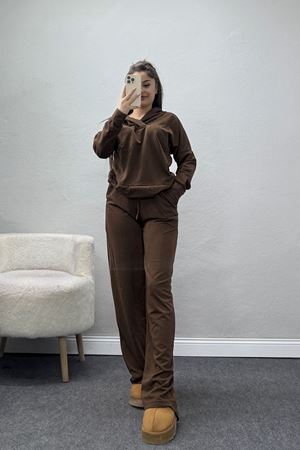 Kruvaze Yaka Kapşonlu Takım Kahve - 30094.1857.