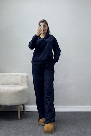 Kruvaze Yaka Kapşonlu Takım Lacivert - 30094.1857.