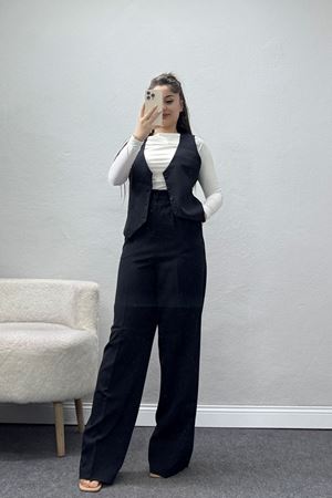 Dabıl Kumaş Fleto Cep Yelek Pantolon İkili Takım Siyah - 70878.1991.