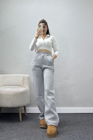 3 İplik Biyeli Palazzo Eşofman Altı Gri - 30104.1878.