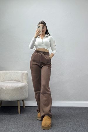 3 İplik Biyeli Palazzo Eşofman Altı Kahve2 - 30104.1878.