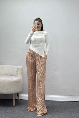 Bel Lastikli Payet Pantolon Bej - 31104.444.
