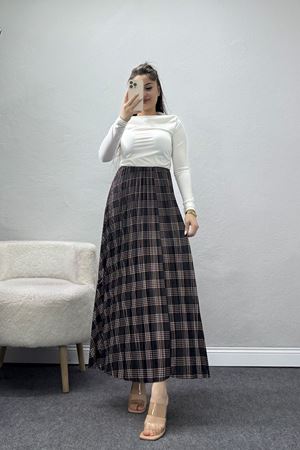 Laklı Denye Piliseli Ekose Etek Füme - 51252.2036.