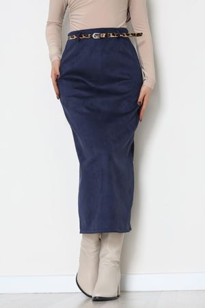 Kemerli Süet Etek Lacivert - 60653.2126.