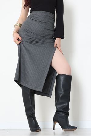 Yan Büzgülü Etek Füme - 60565.2126.