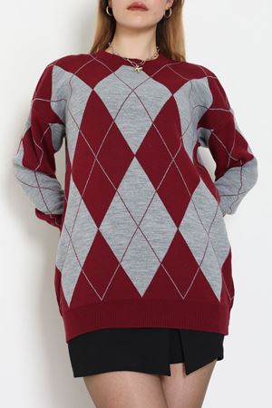 Etnik Desen Triko Bordogri - 3027.1577.