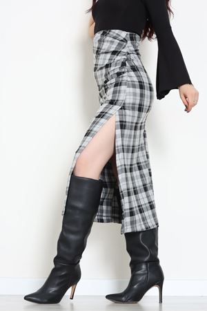 Yan Büzgülü Etek Gri - 60565.2126.