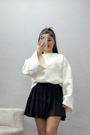 3 İplik Şardonlu İspanyol Kol Sweat Ekru - 42606.1878.