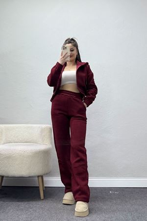 3 İplik Crop Palazzo Eşofman Takımı Bordo - 50914.1878.