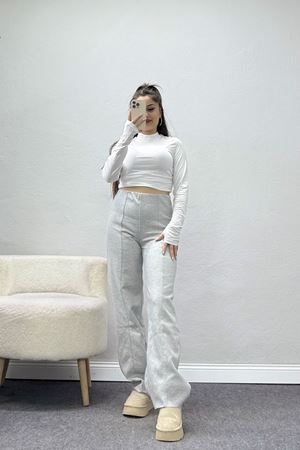 Selanik Kumaş Bel Lastikli Çımalı Pantolon Gri - 51226.1567.