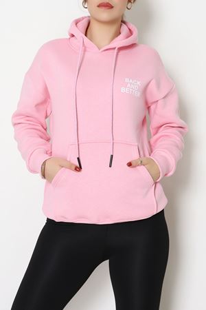 3 İplik Kanguru Cepli Kapşonlu Sweat Pembebeyaz - 42257.1878.