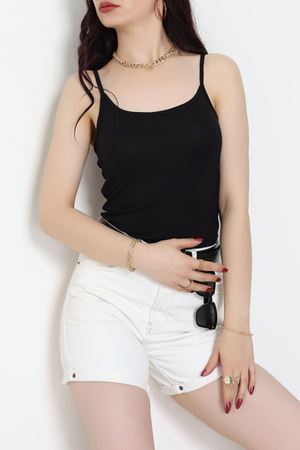 Viskon İp Askılı Çıtçıtlı Atlet Siyah - 3500.2127.