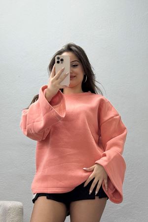 3 İplik Şardonlu İspanyol Kol Sweat Somon - 42606.1878.